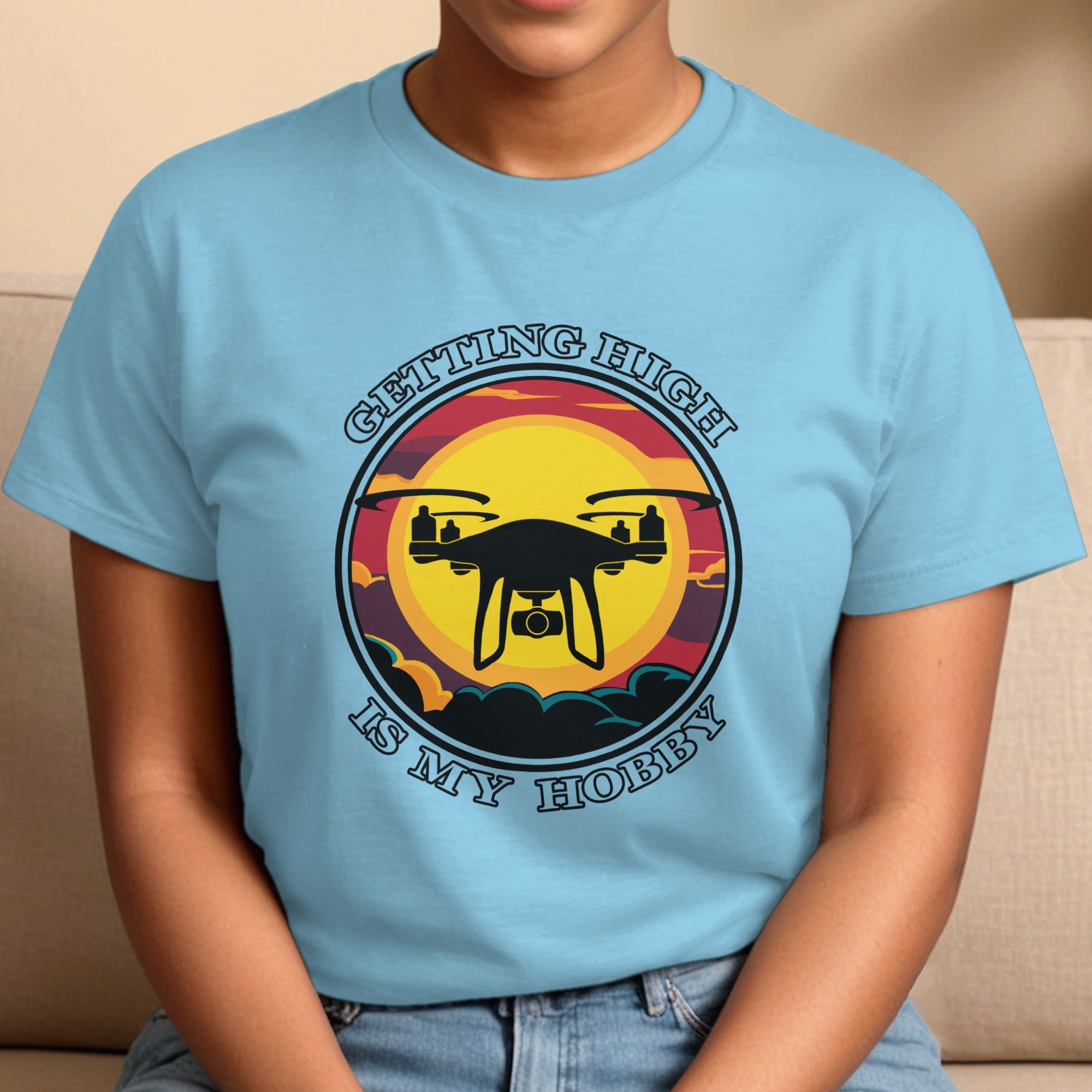 Getting High Is My Hobby Unisex Softstyle T-Shirt, Drone Graphic Tee, Gift for Quadcopter Pilots