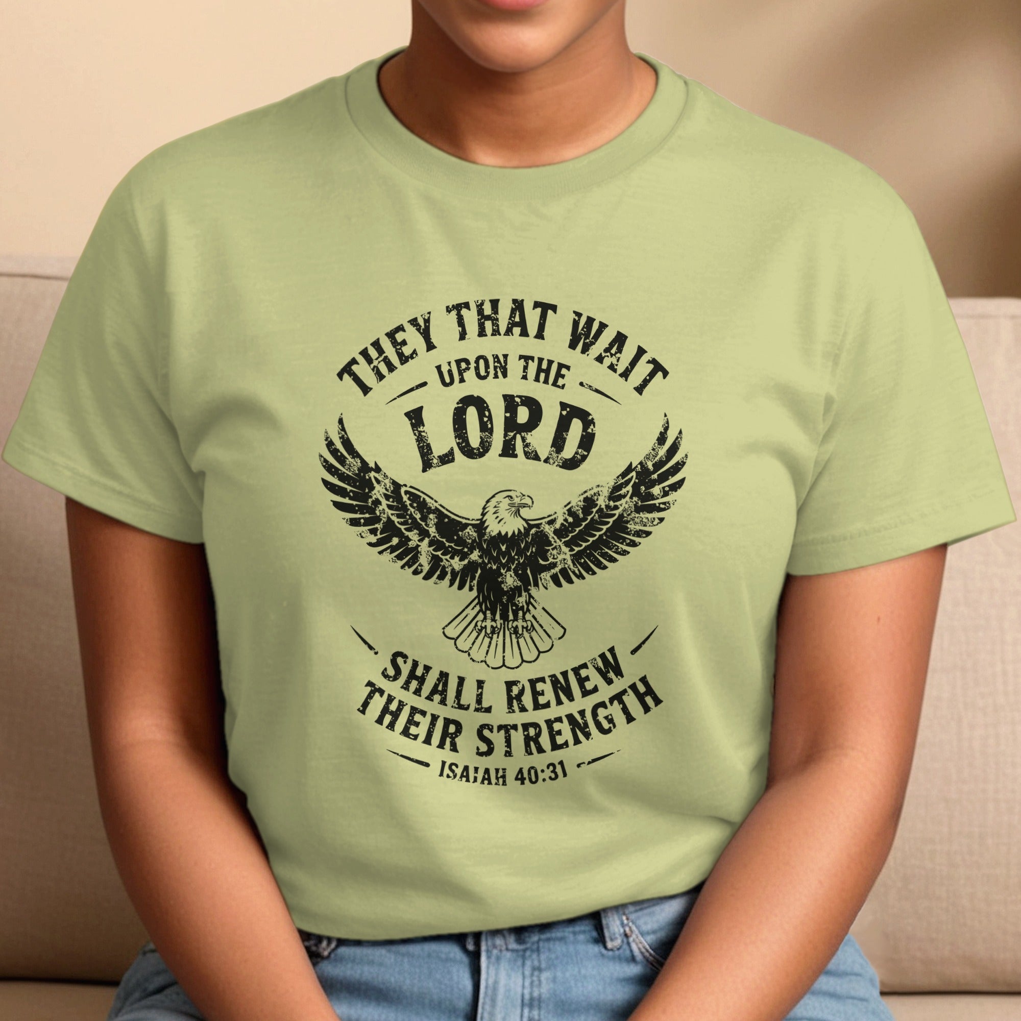 Isaiah 40:31 T-shirt, They That Wait Upon The LORD Shall Renew Their Strength, Black Ink