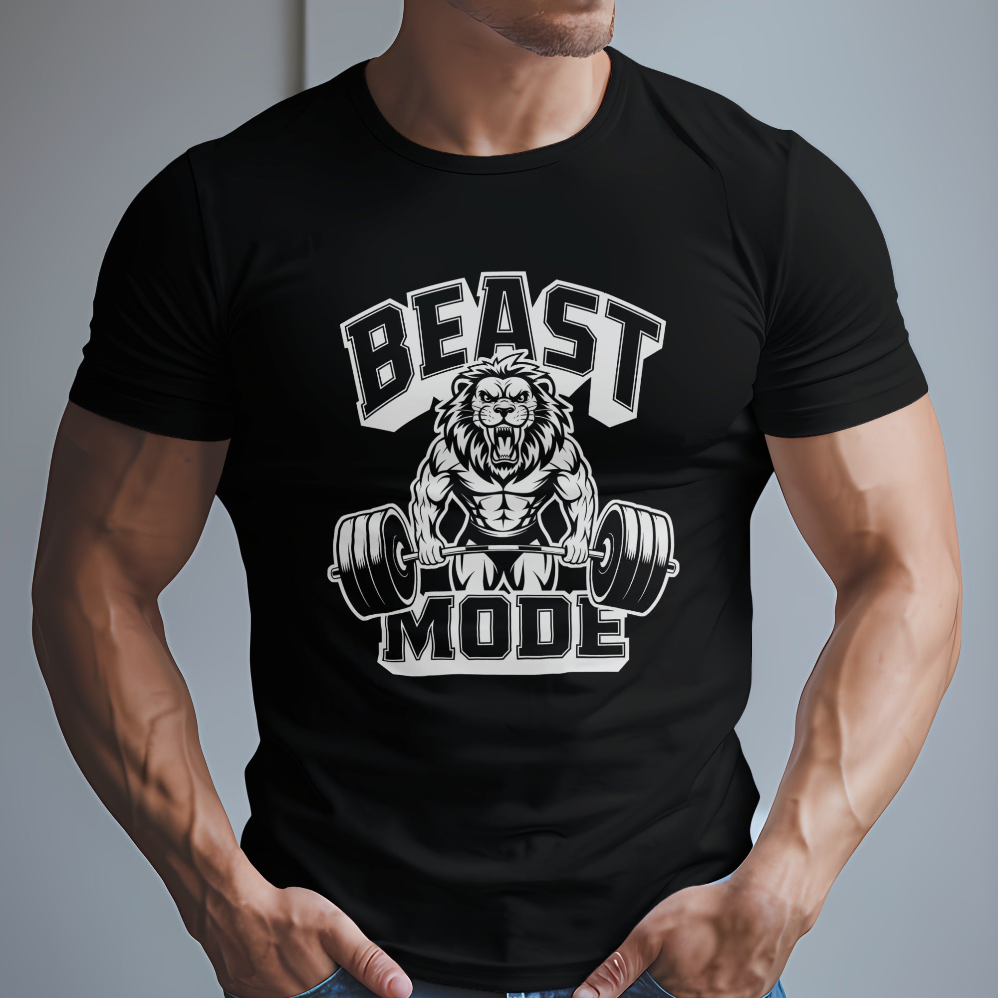 Beast Mode Exercise with a Lion Lifting Weights