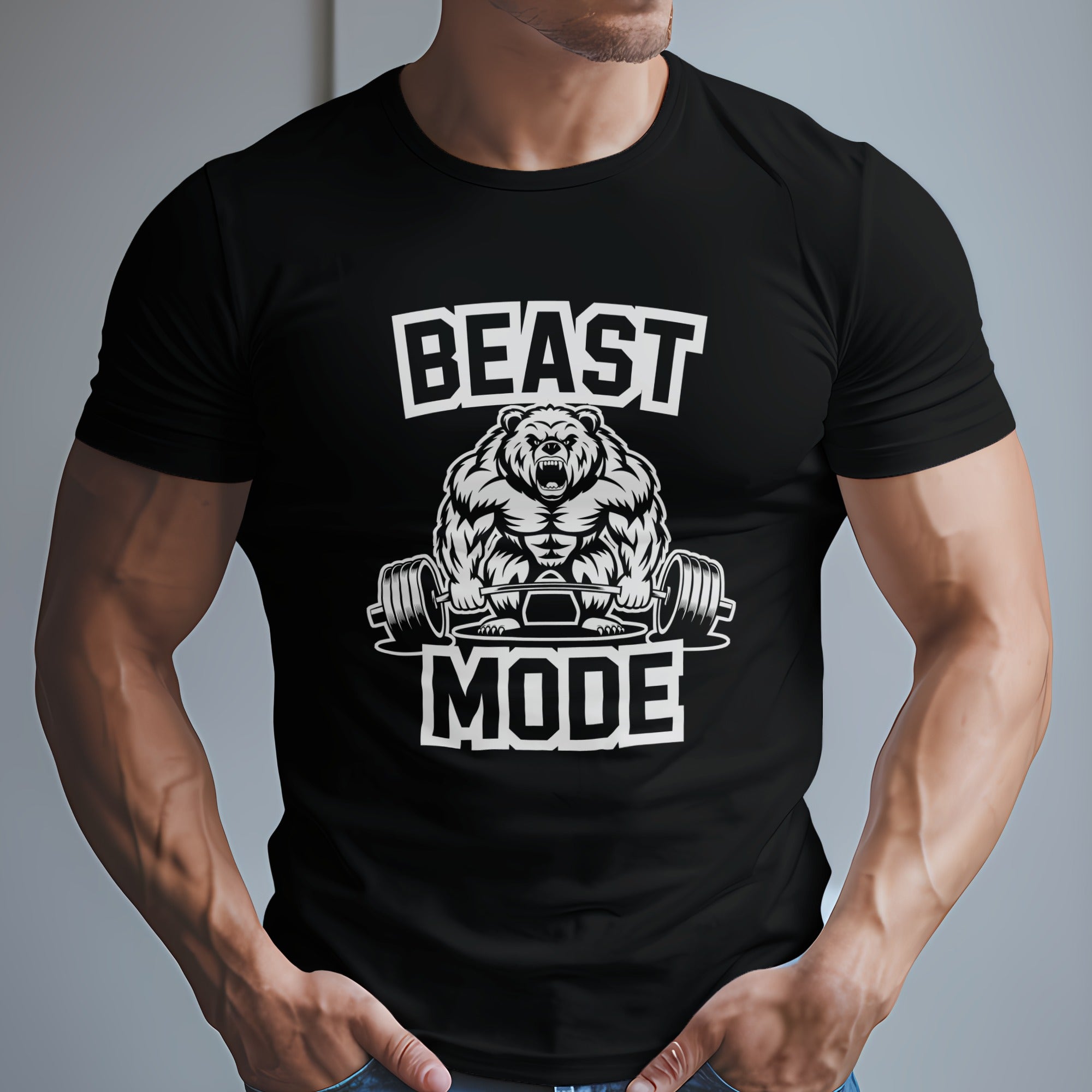Beast Mode Exercise T-Shirt with a Bear Lifting Weights