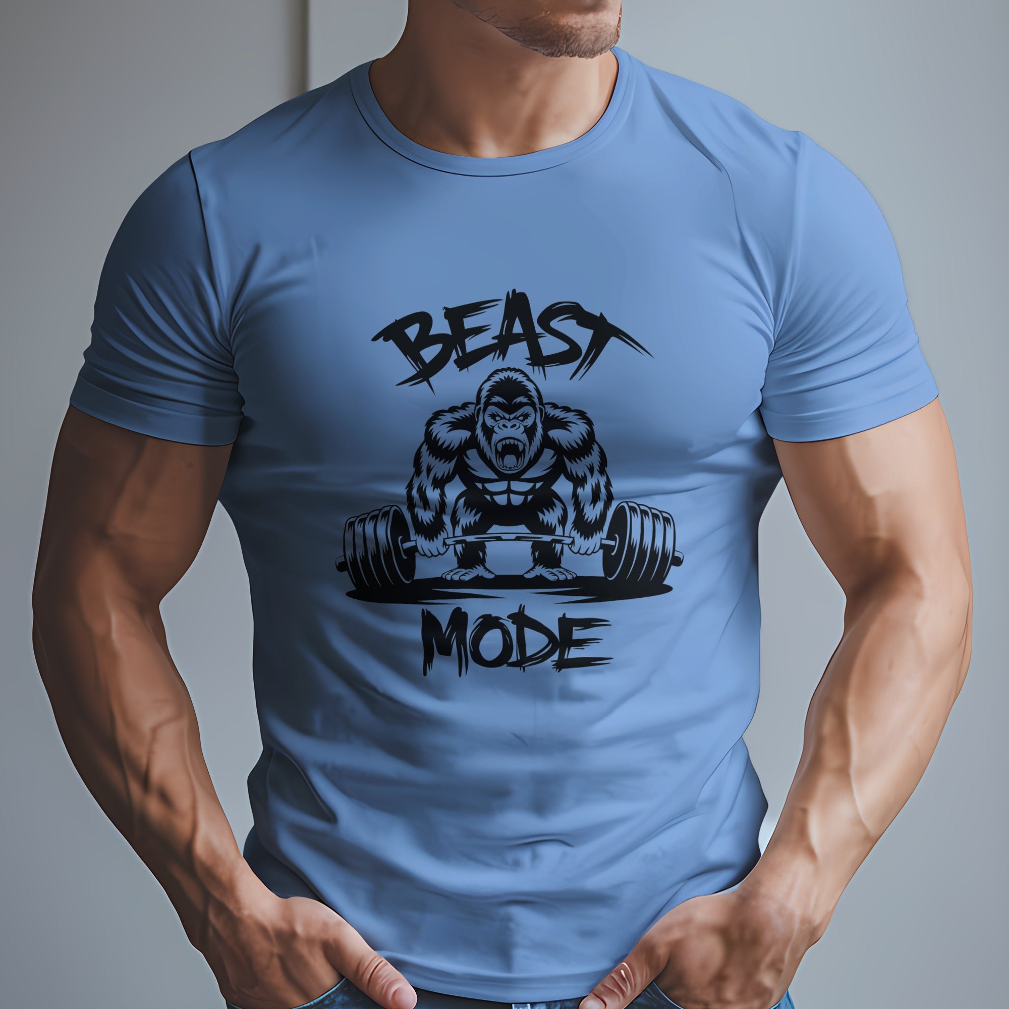 Beast Mode Exercise T-Shirt with a Gorilla Lifting Weights