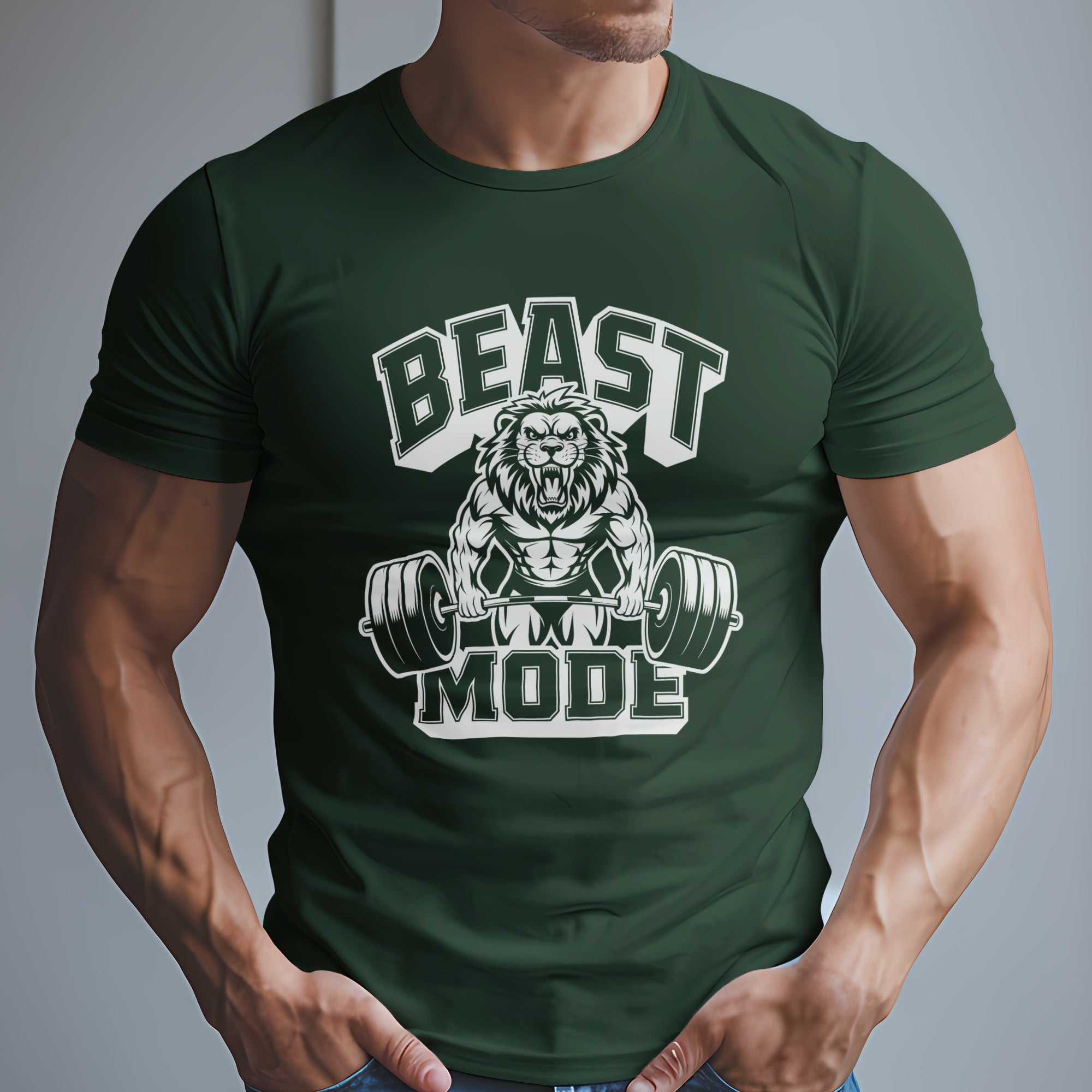 Beast Mode Exercise with a Lion Lifting Weights