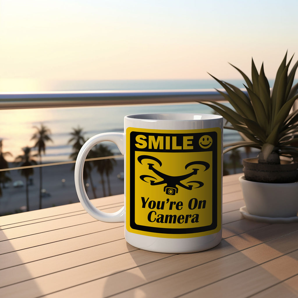 Smile You're On Camera Coffee Mug, Drone Coffee Cup