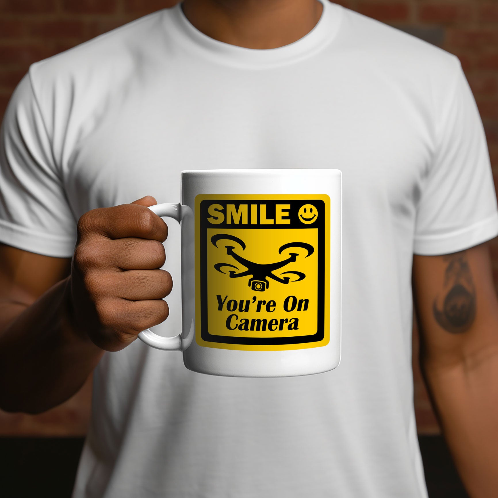 Smile You're On Camera Coffee Mug, Drone Coffee Cup