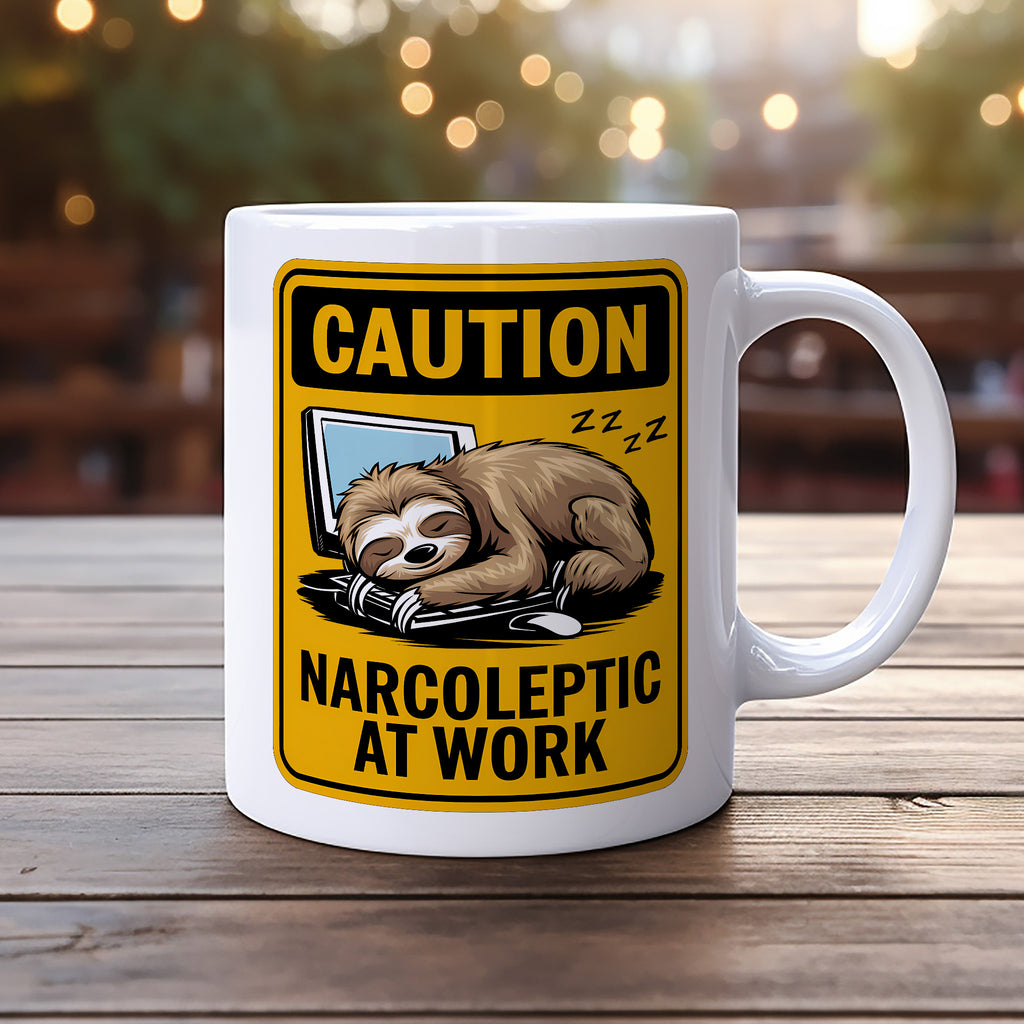 Caution - Narcoleptic at Work, Funny Sloth Coffee Cup