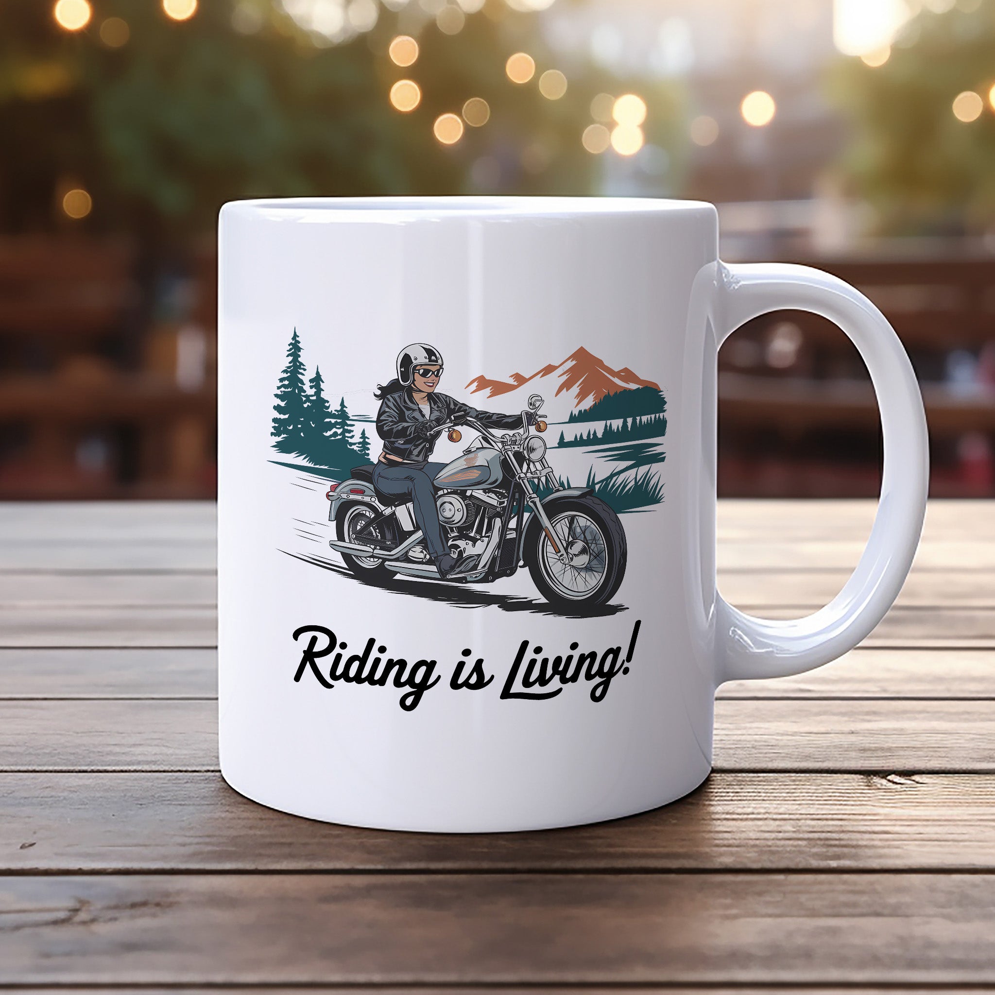 Riding is Living, Woman Motorcycle Rider Coffee Cup