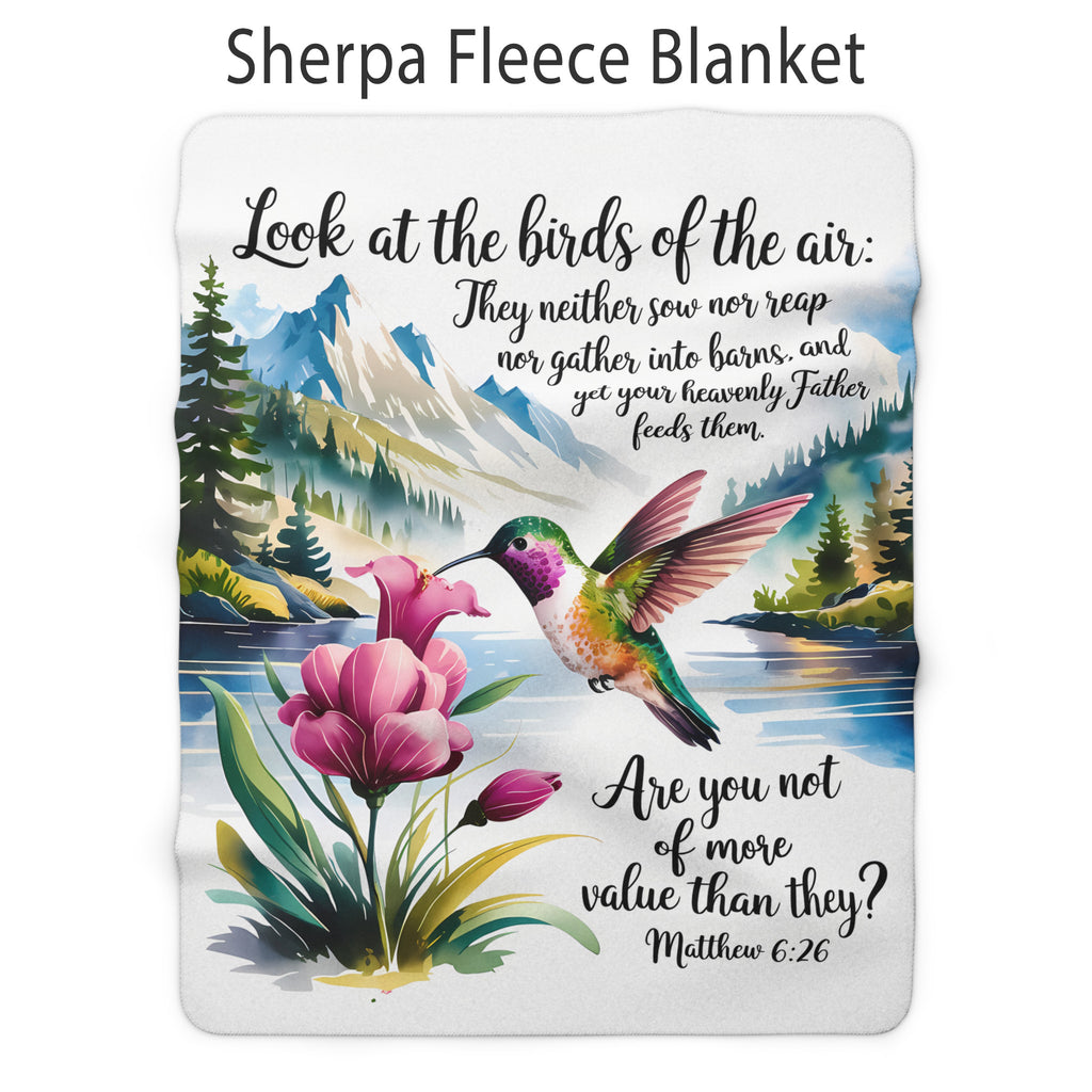 Hummingbird Blanket with Matthew 6:26 Bible Verse