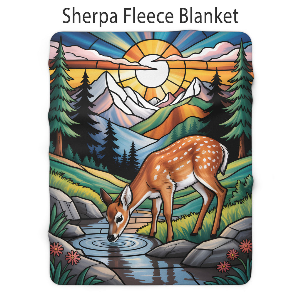 Deer Drinking from a Mountain Stream Stained Glass Blanket