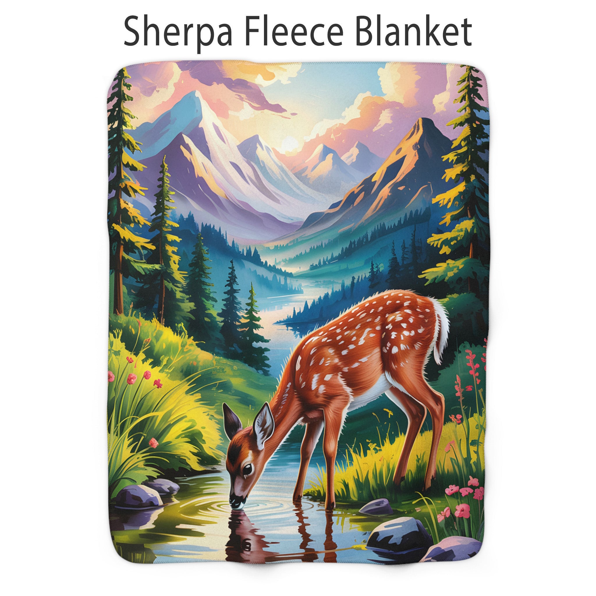 Deer Drinking Water From A Mountain Forest Stream Blanket