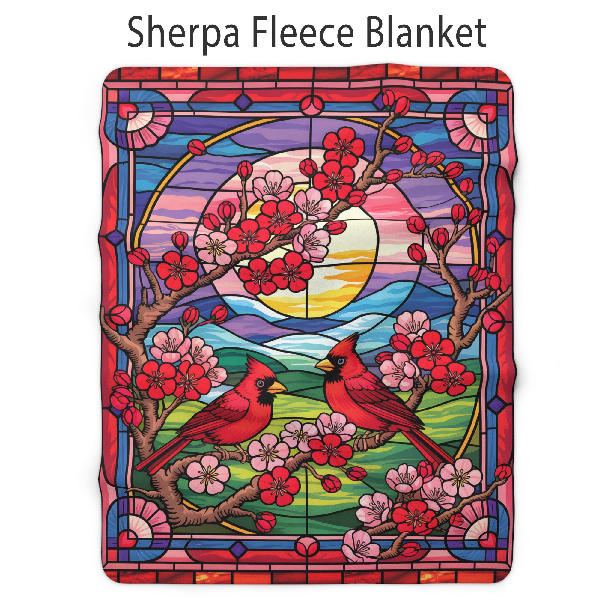 Stained-Glass Cardinal Red Bird Microfiber Blanket