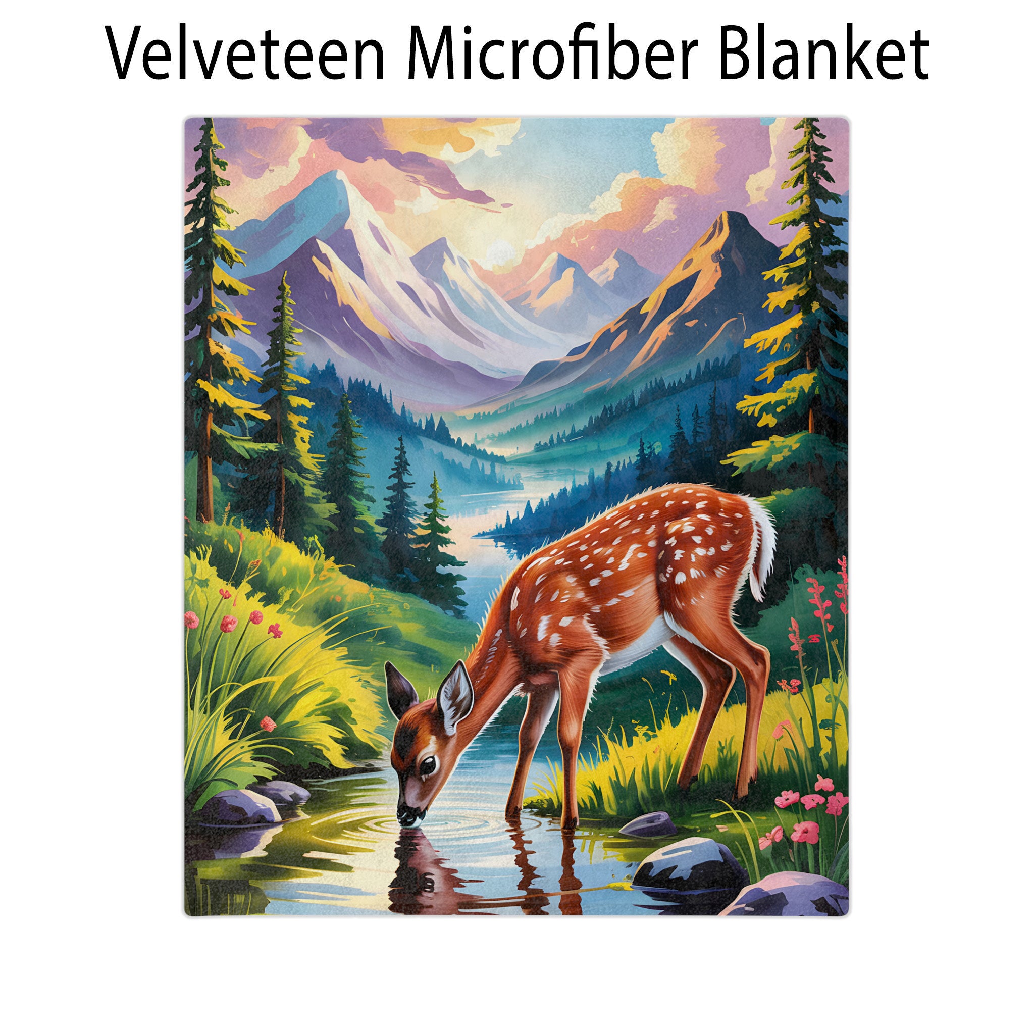 Deer Drinking Water From A Mountain Forest Stream Blanket