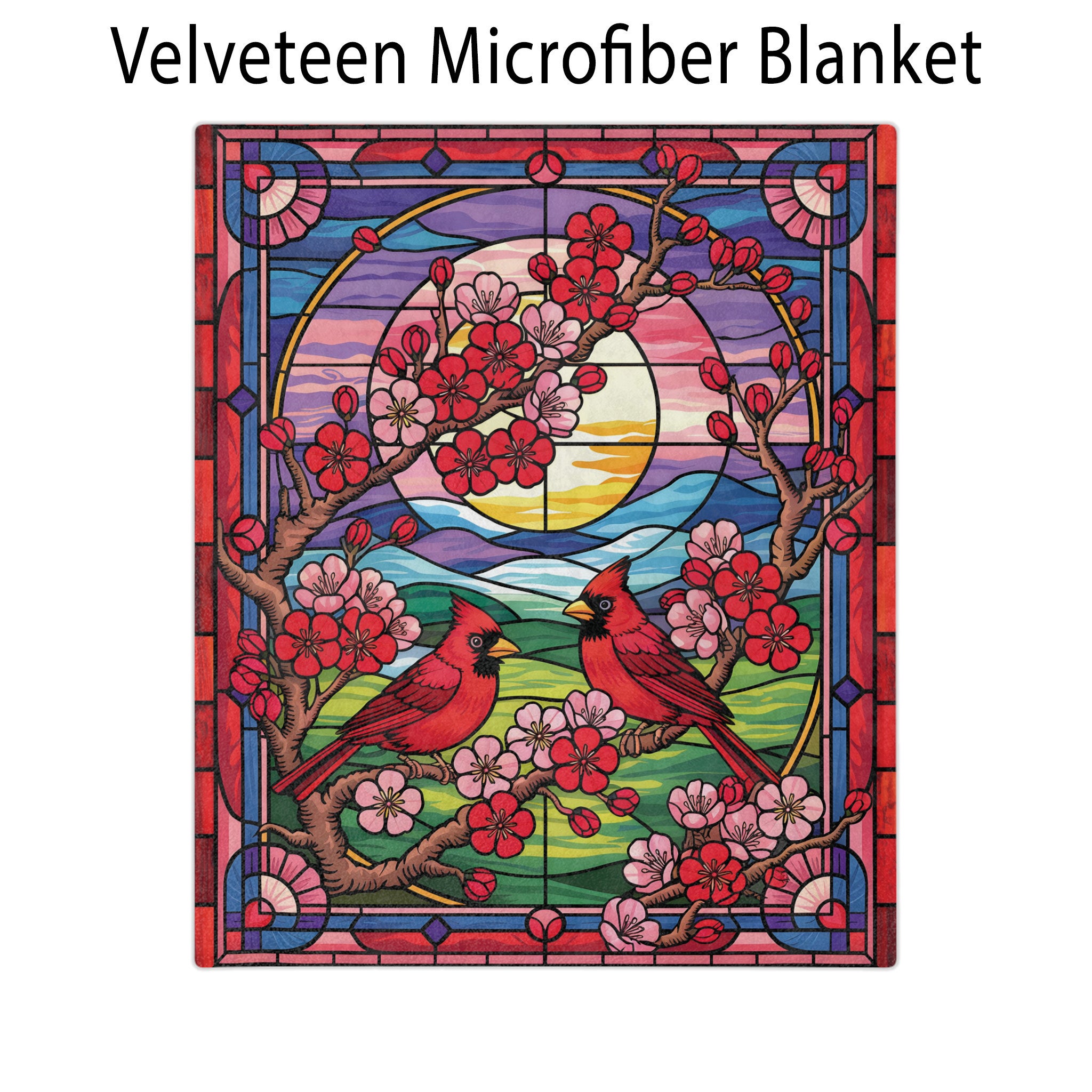 Stained-Glass Cardinal Red Bird Microfiber Blanket