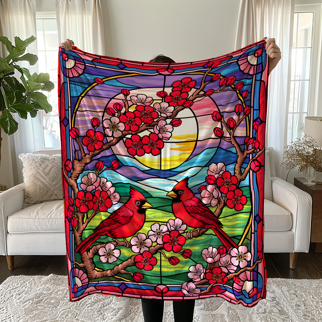 Stained-Glass Cardinal Red Bird Microfiber Blanket