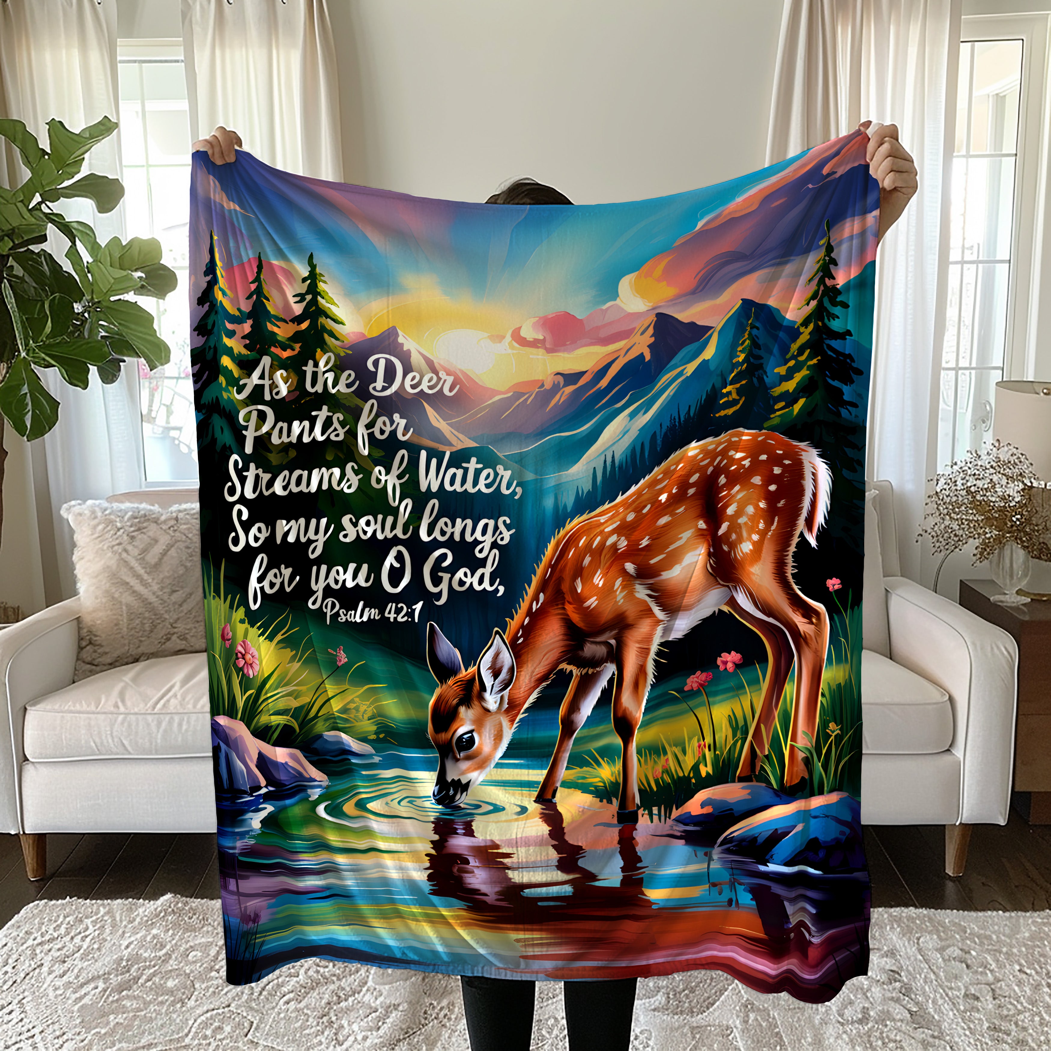 Psalm 42:1 Blanket, As The Deer Pants For Streams of Water, So My Soul Longs for You O God