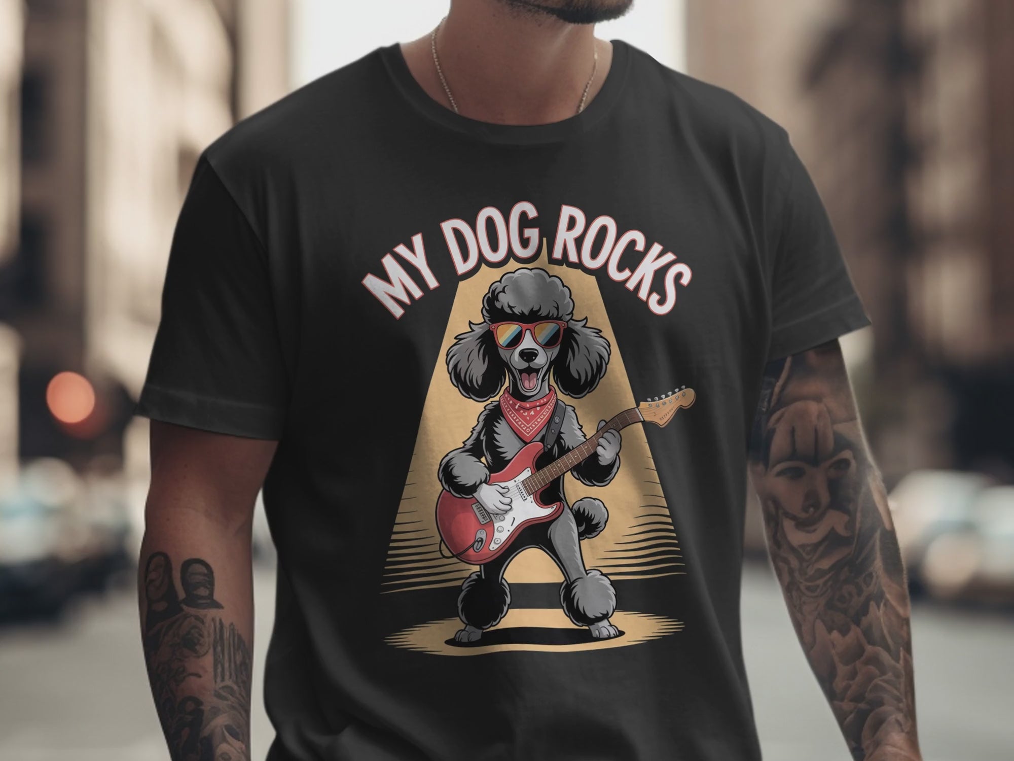My Dog Rocks T-shirt, Poodle Playing Guitar Tee