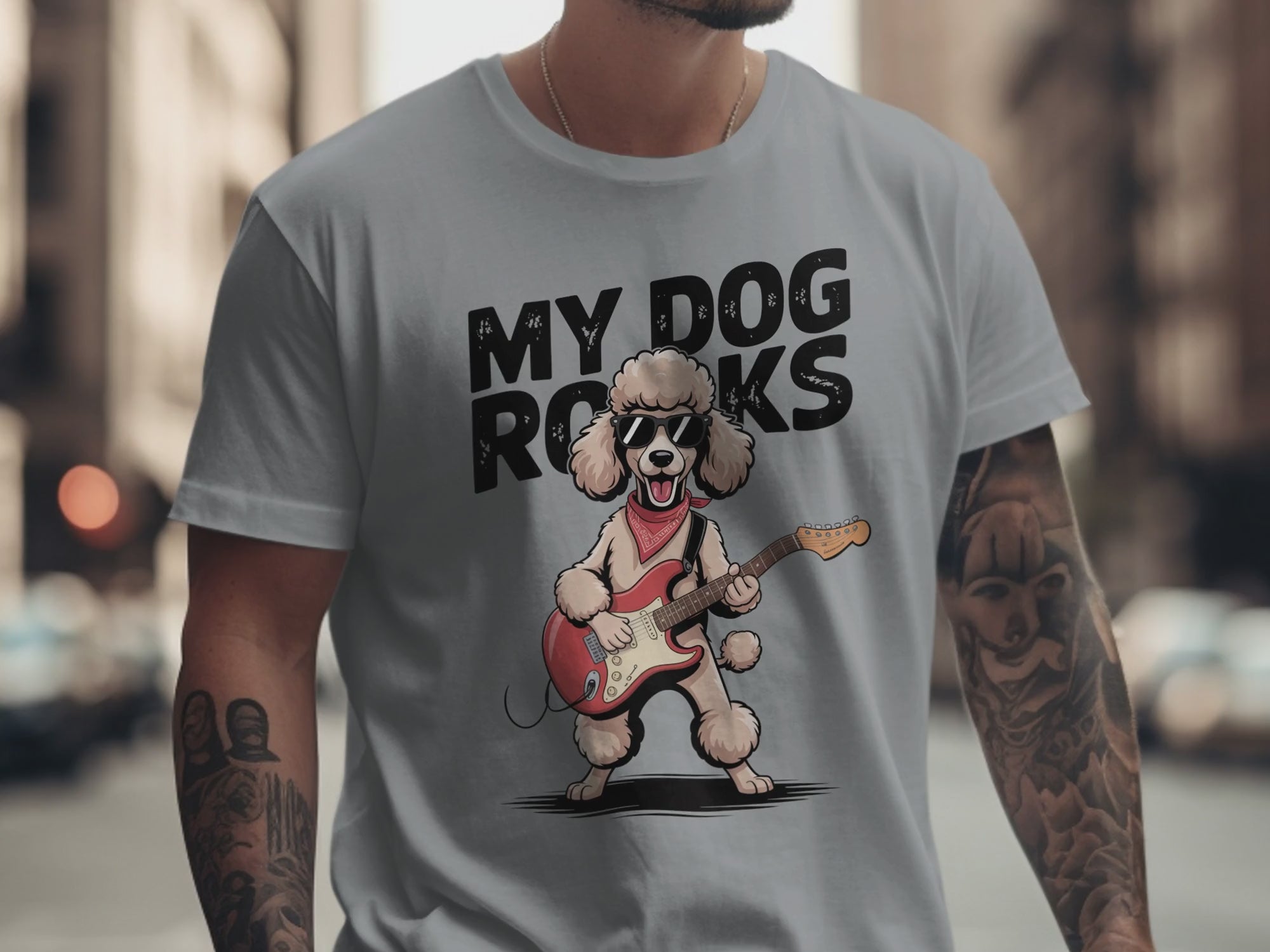 My Dog Rocks, Poodle Guitar T-Shirt