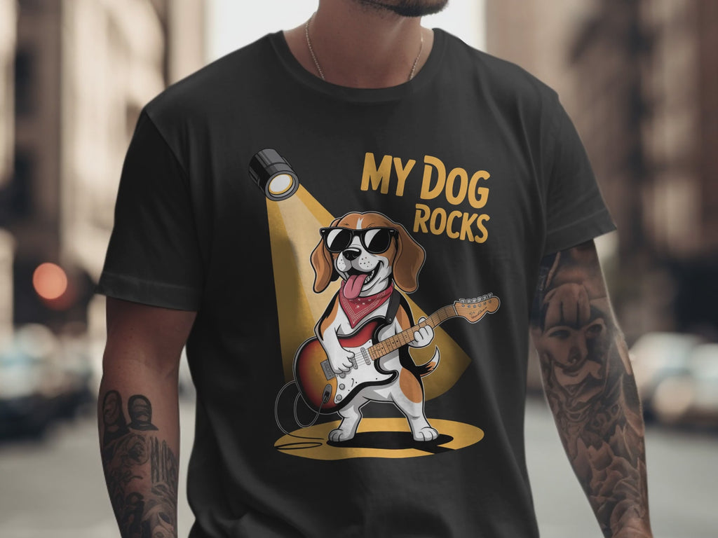 My Dog Rocks T-Shirt, Beagle Guitarist Tee