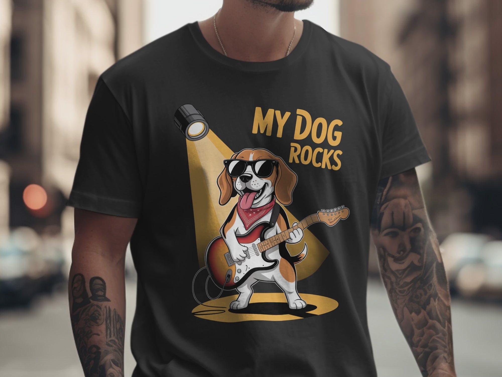 My Dog Rocks T-Shirt, Beagle Guitarist Tee