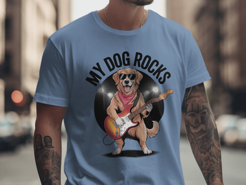 My Dog Rocks T-shirt, Golden Retriever Playing Guitar Tee