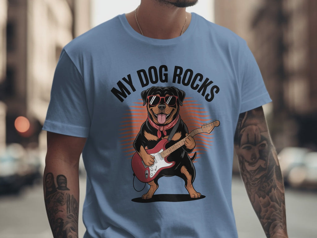 My Dog Rocks, Rottweiler Playing Electric Guitar T-shirt