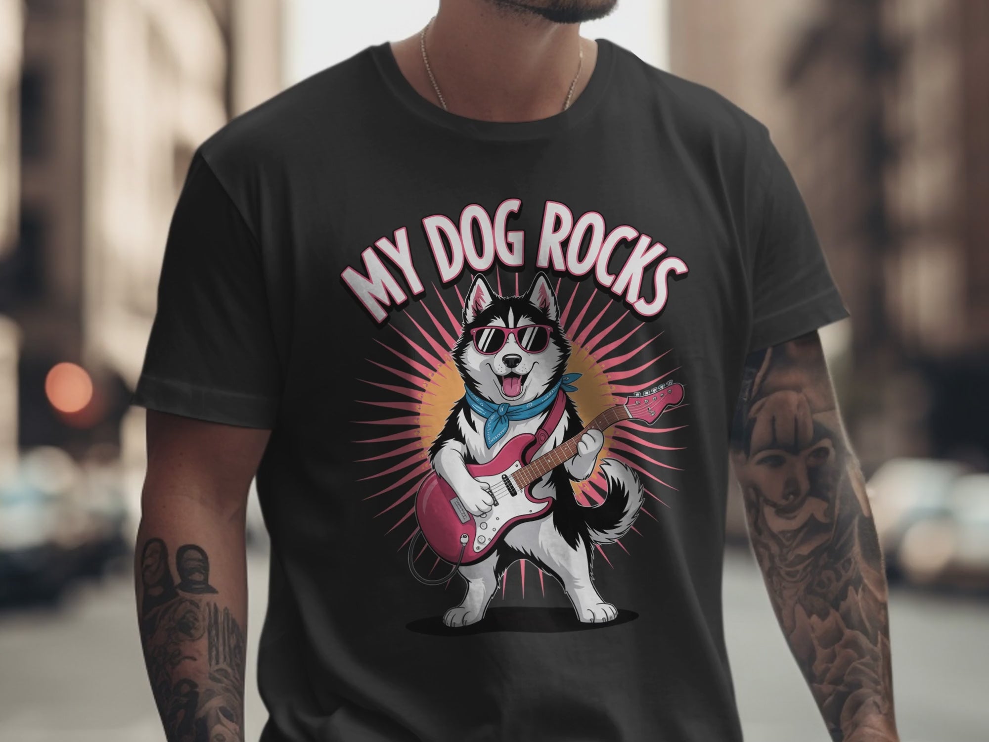 My Dog Rocks T-Shirt | Husky Playing Guitar Tee