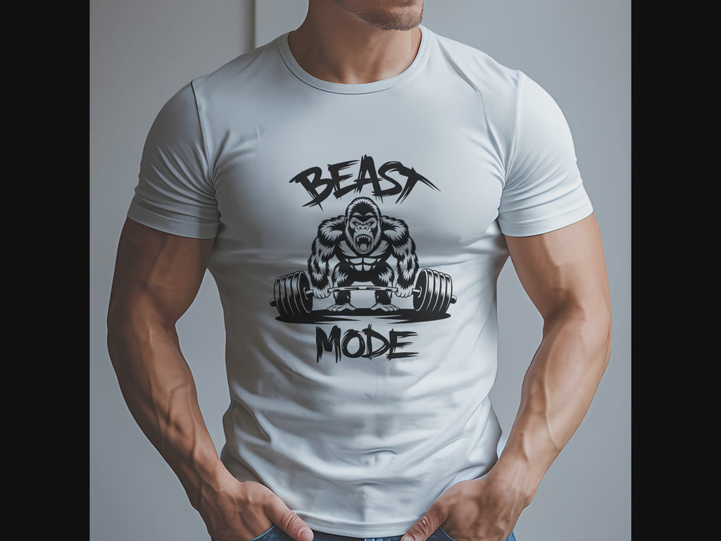 Beast Mode Exercise T-Shirt with a Gorilla Lifting Weights