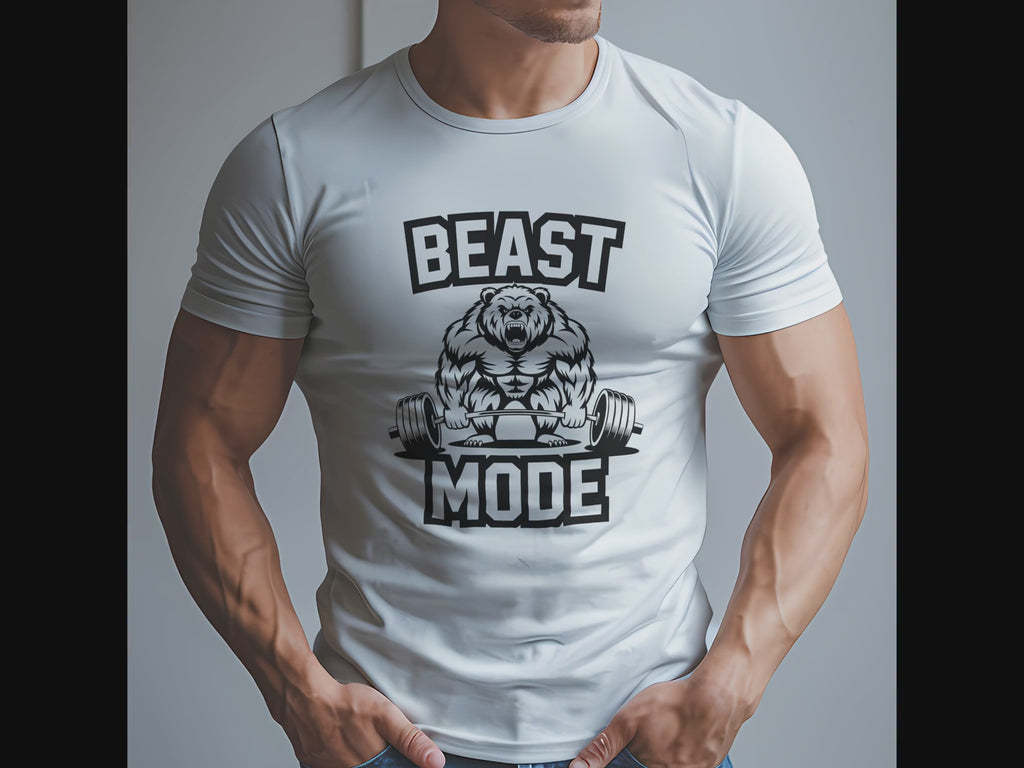 Beast Mode Exercise T-Shirt with a Bear Lifting Weights
